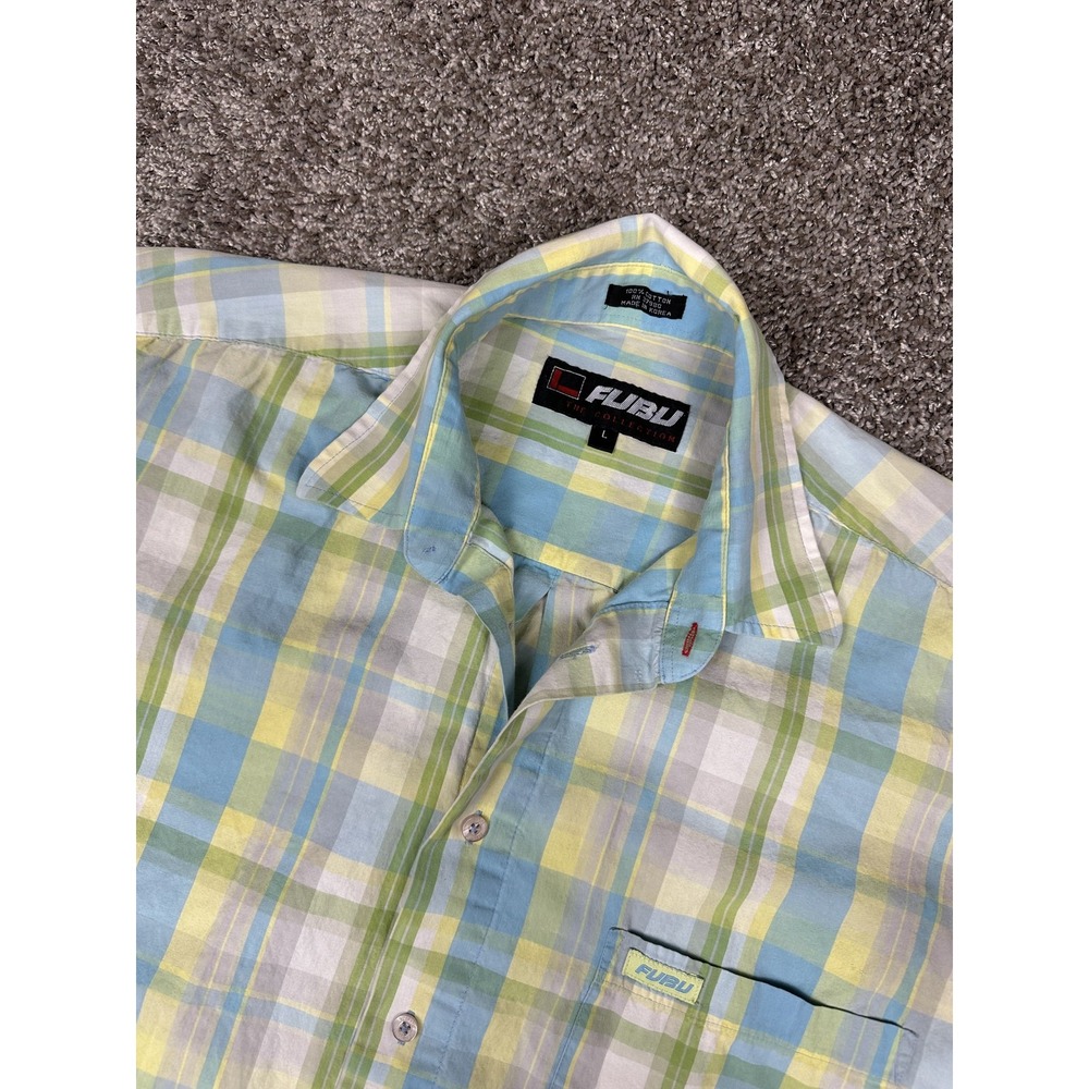 Vintage FUBU‎ Plaid Shirt Men's L Korea Made 90s Y2K Hip Hop Button Down 90s